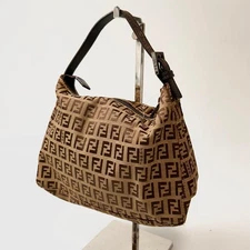 FENDI Zucchino Canvas One-Shoulder Bag Brown Women Authentic From Japan