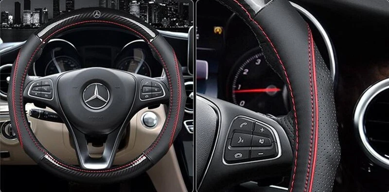 15" For Mercedes Benz Car Steering Wheel Cover All Model Luxury Black & Red Line Foto 4 de 4