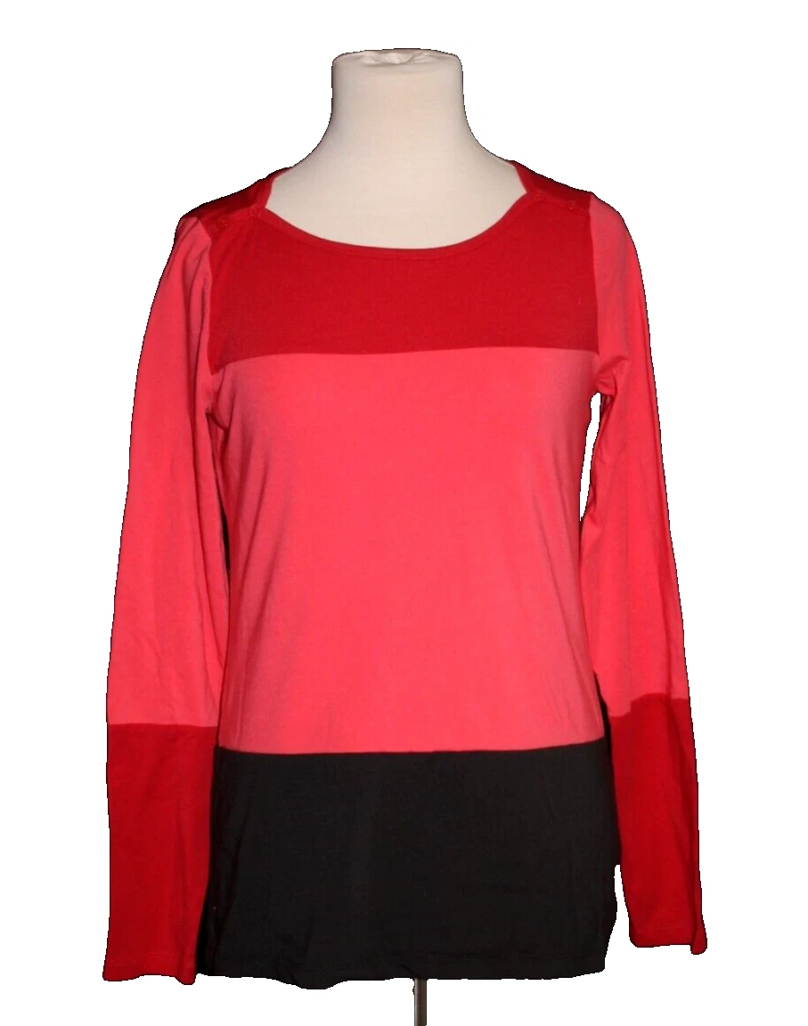 lole long sleeve crew neck color block red black shirt