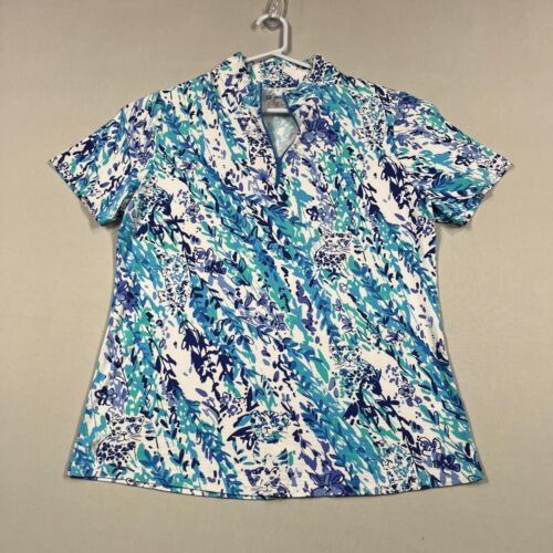 IBKUL Lightweight Golf Floral Print Short Sleeve Polo Shirt Top Women's Large L