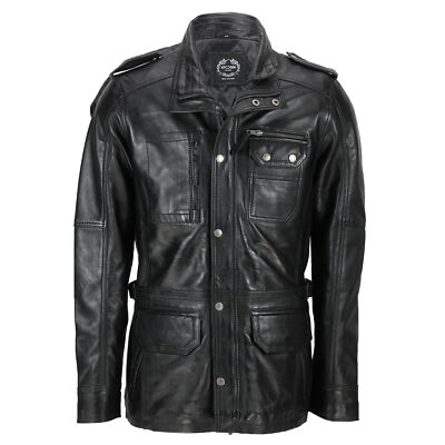 New Mens Classic Black Soft Wax Real Leather Smart Vintage Jacket