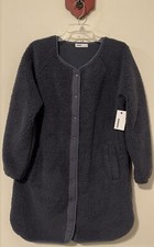 Sonoma Womens Medium Gray Button-up Oversized Long Soft Sherpa Jacket Nwt! A3764