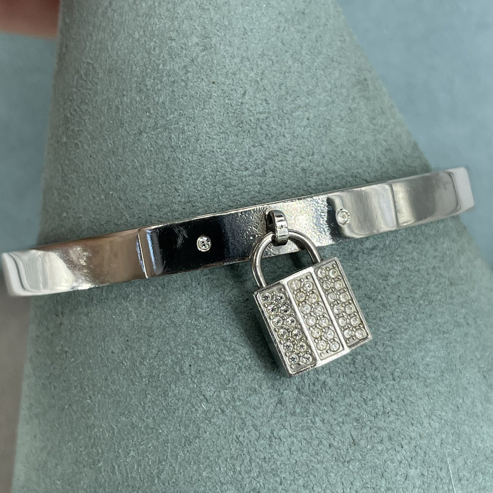 Swarovski crystal pave charm bangle bracelet silver rhodium plated 6.5 inch-image