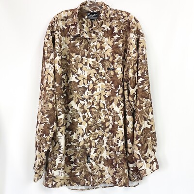 Kani Jeans Men XXL Shirt Logo Leaf Print Brown Multi Long Sleeve Button Down 