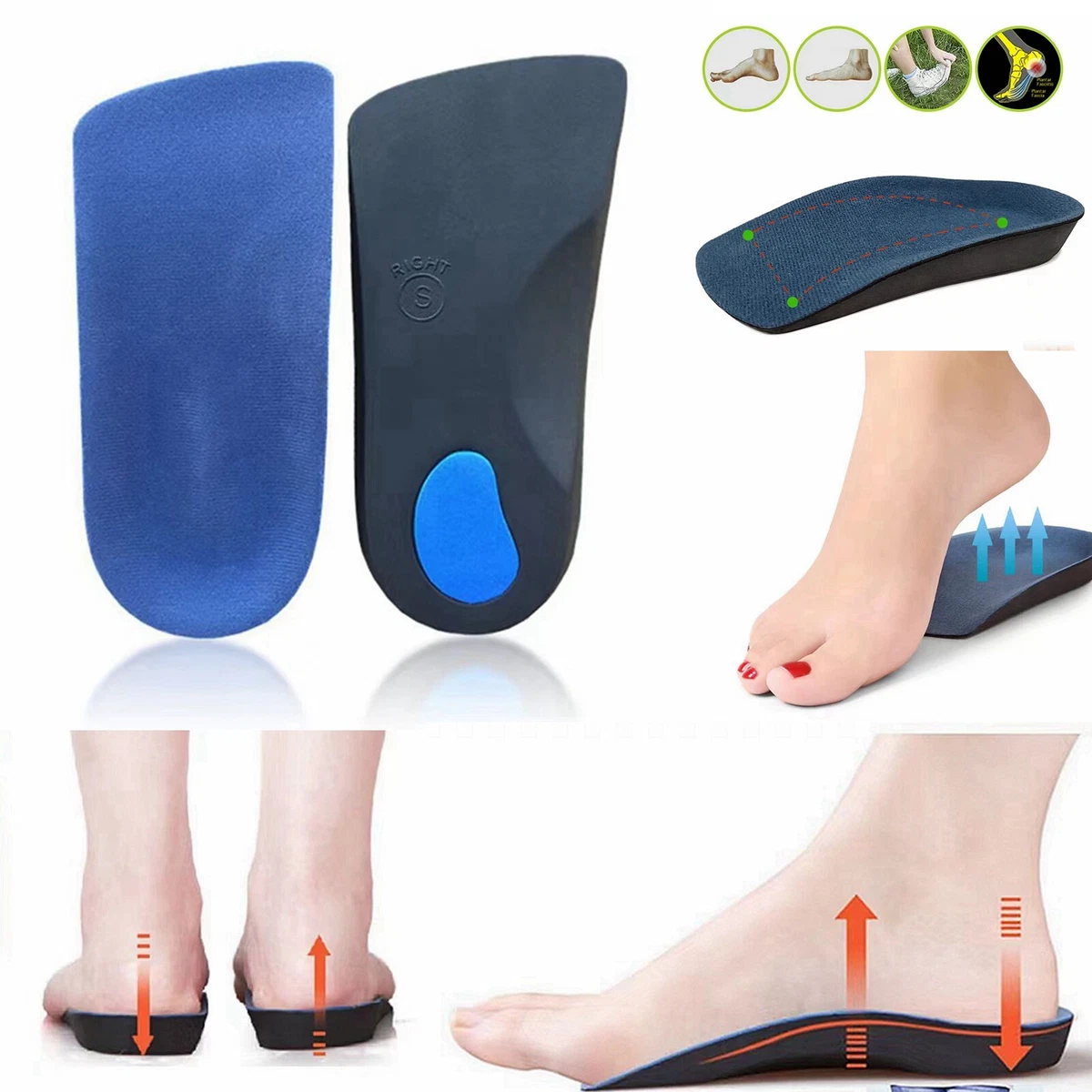 Orthotic Shoe Insoles Arch Support Inserts Plantar Fasciitis Flat Feet Back  Heel