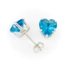 7mm Heart CZ 'Zircon Blue' Post Stud Earrings in SOLID Sterling Silver - NEW!