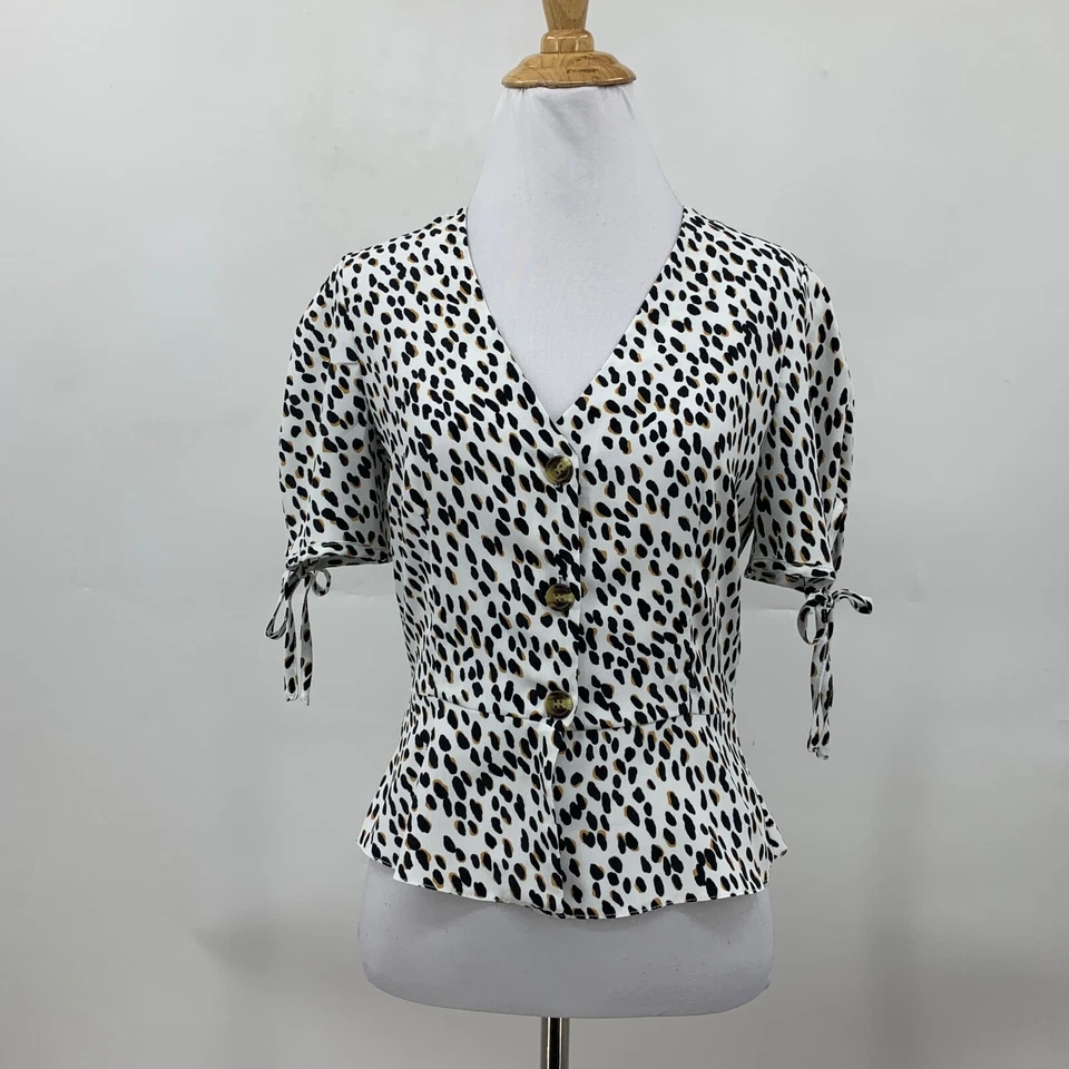 Topshop 衬衫女式 2 豹纹 V 领袖口 3 纽扣裁剪 — 第 2/4 张图片