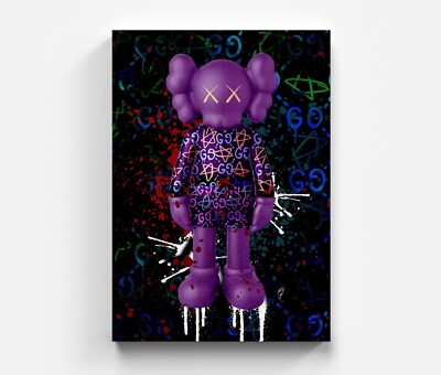 Leinwand Bearbrick Kaws Bear Graffiti Dekoration  Kleiner Junge Pop Art Wandbild