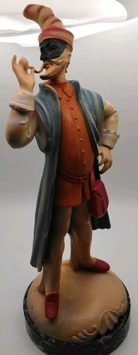 Vintage Resin Figurine Man Wearing Mask With Marble Base made in Italy