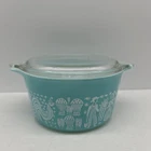 Vintage Pyrex Turquoise Blue Amish BUTTERPRINT Casserole Baker w/Lid 473 READ
