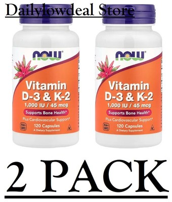 2 PACK - NOW FOODS, 1000 IU Vitamin D-3 & K-2, 120 Veg Caps (Total 240 Caps)