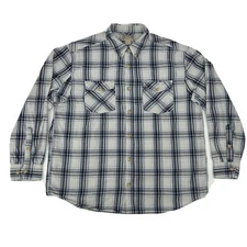 Duluth Trading Co Shirt Men's Free Swinging Long Sleeve Gray Blue Plaid XL