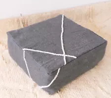 24x24 Moroccan Handmade Pouf Berber Kilim Rug Dark Grey Floor Cushion Footstool