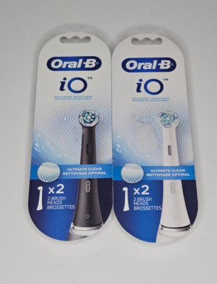 Oral-B iO Ultimate Clean Replacement Brush Head - Black (2 Pack) White (2 Pack)