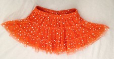 Orange with Silvertone Net SZ 7-8 Sheer Tutu Crinoline Girl Skirt Costume