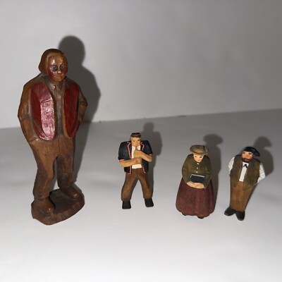 Vintage Hand Carved Hand Painted Statues Of Men And A Woman Free Shipping