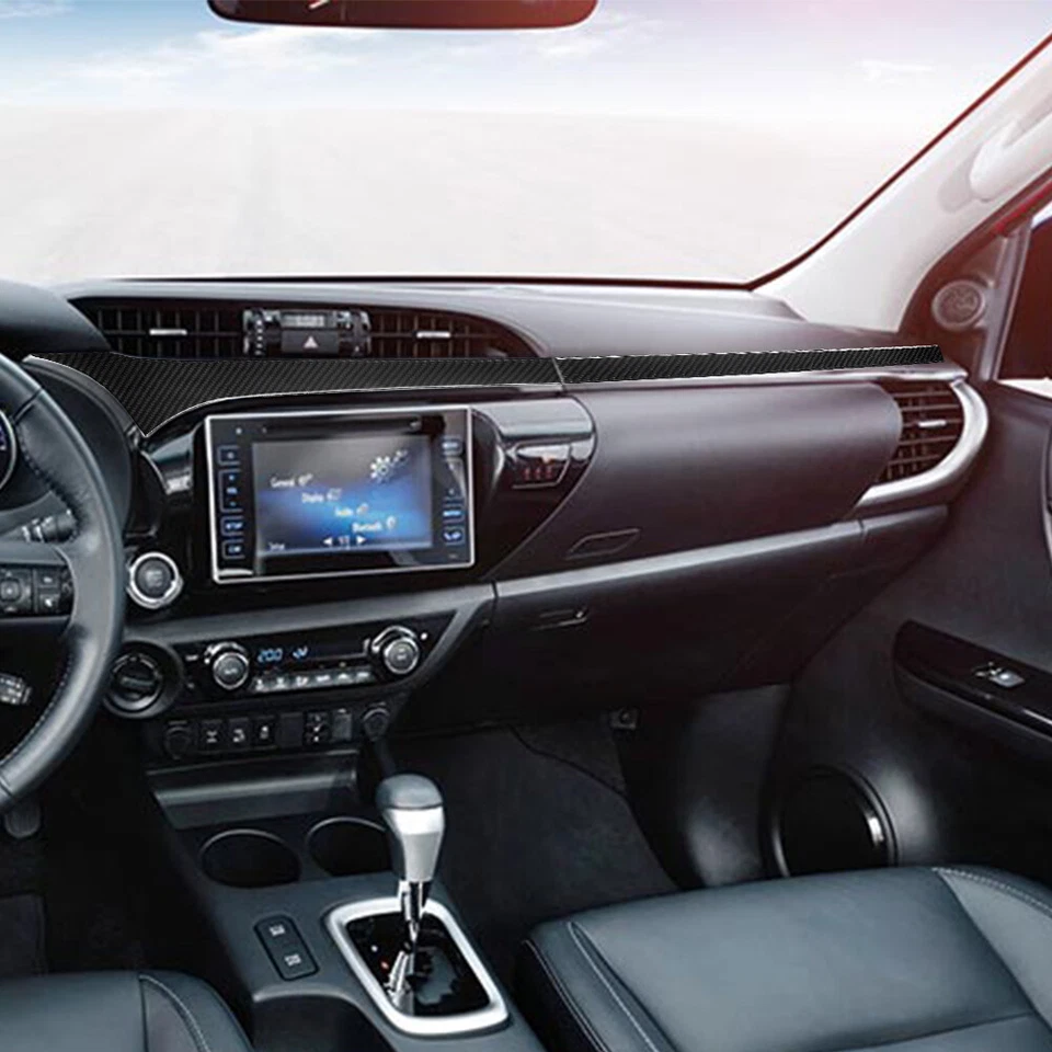 Cubierta de tablero de instrumentos de consola interior de fibra de carbono 2 piezas para Toyota Hilux Foto 4 de 4