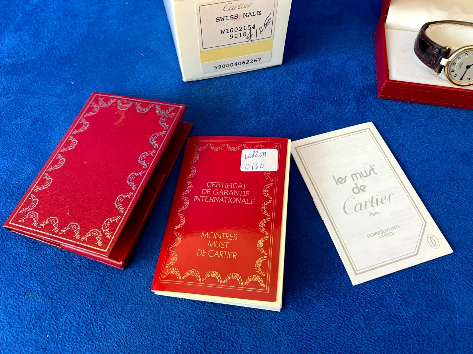 Vintage CARTIER Watch Must Vendome 925 Sterling Silver Leather Gold