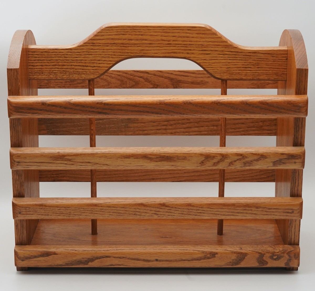 Vintage Solid Oak Wood Magazine Rack with Handle, Slatted
