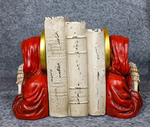 Tag der Toten Gothic rot Santa Muerte mit Gold Heiligenschein Rosenkranz Kreuz Buchstützen Set - Bild 9 von 9