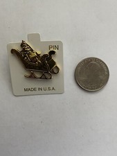 Vintage Christmas Pin - Santa's Sleigh Full of Presents Pinback Made in the USA
