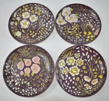 4 Farmhouse Ashwell 8" Melamine Dessert Salad Plates Purple Plum Floral Flower