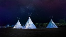 Landscape nature architecture trees building night stars Custom Gaming Mat Desk