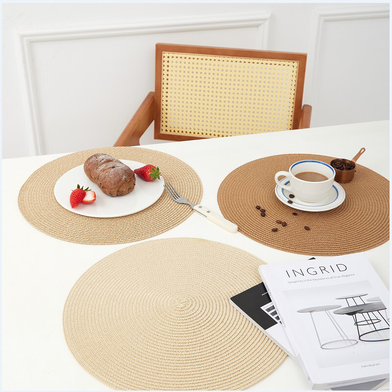 FunWheat Ronde gevlochten placemats set van 6 tafelmatten voor eettafels geweven wasbare antislip placemats 38 cm voor zomer (blauw, 6 stuks