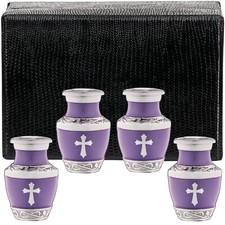 4 Small Purple Urn for Ashes God Cross - Religious Jesus Catholic Keepsake Mini