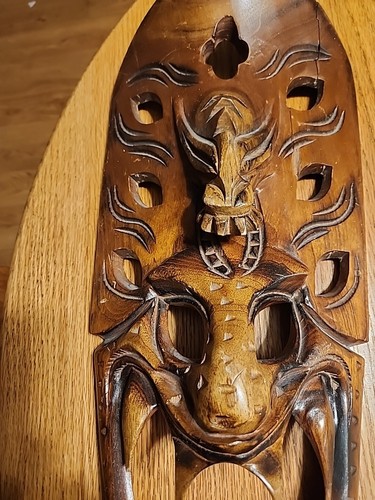 Large PVTG Hawaii Carved Wood Headhunters Devil Mask PreOwned 19"×9" - Picture 5 of 7
