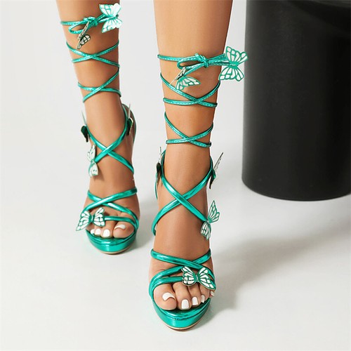 Butterfly Womens Lace Up Platform High Heels Sandals Stiletto Gladiator Shoes - Picture 18 of 20