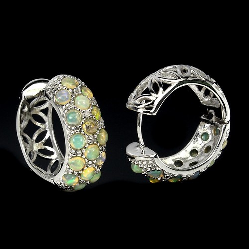 925 Sterling Silver Earrings Round Fire Opal Natural Gemstone Jewelry - Picture 3 of 10