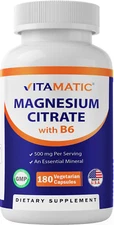 Vitamatic Magnesium Citrate 500mg per Serving - 180 Vegetarian Capsules (Provide