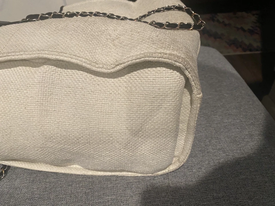 CHANEL Deauville line Chain Shoulder Bag Straw White Silver CC Auth Used - Image 4 of 4