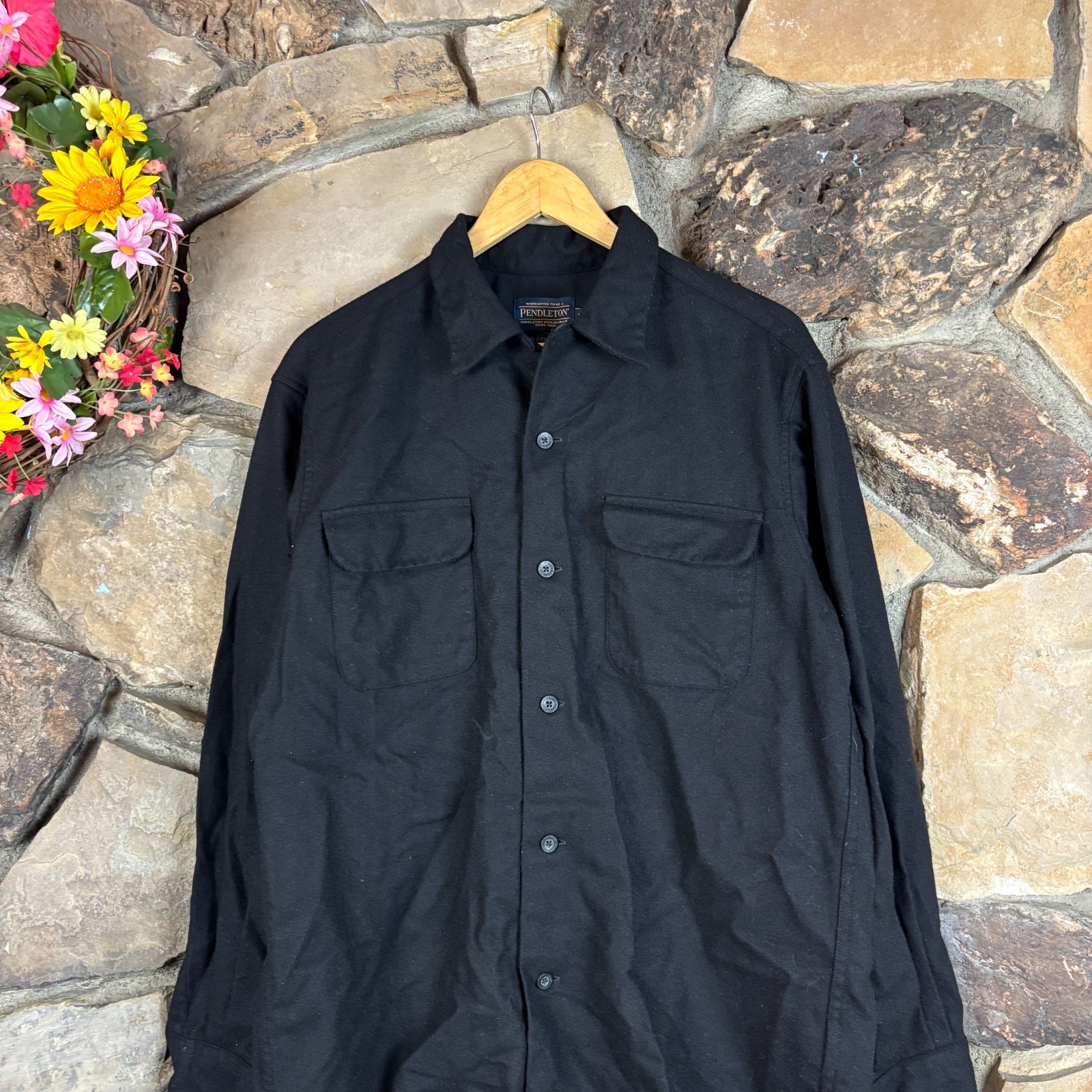 Pendleton Black Wool Loop Collar Board Button Up … - image 2