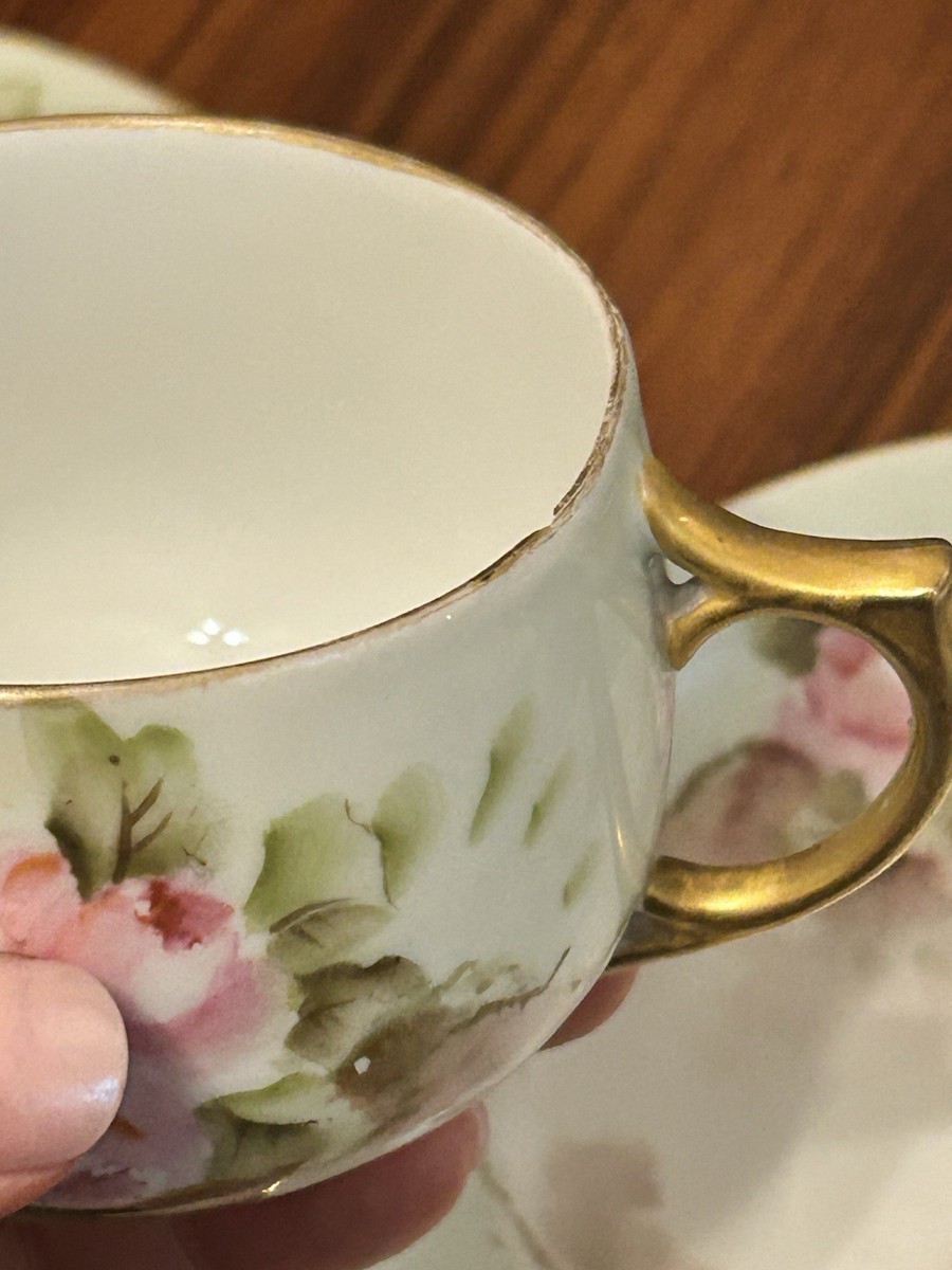 M-Z Austria Antique Hand Painted Rose Cup, Saucer & Snack Set