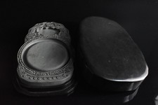 S8981: XF Japanese Stone jade/jewels Dragon  INKSTONE Suzuri w/signed box