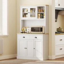 Kitchen Cabinet with Microwave Stand, 71" Pantry Cabinet, White