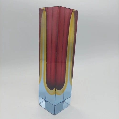 Vintage Murano Flavio Poli Seguso Sommerso Art Glass Italy Block Vase