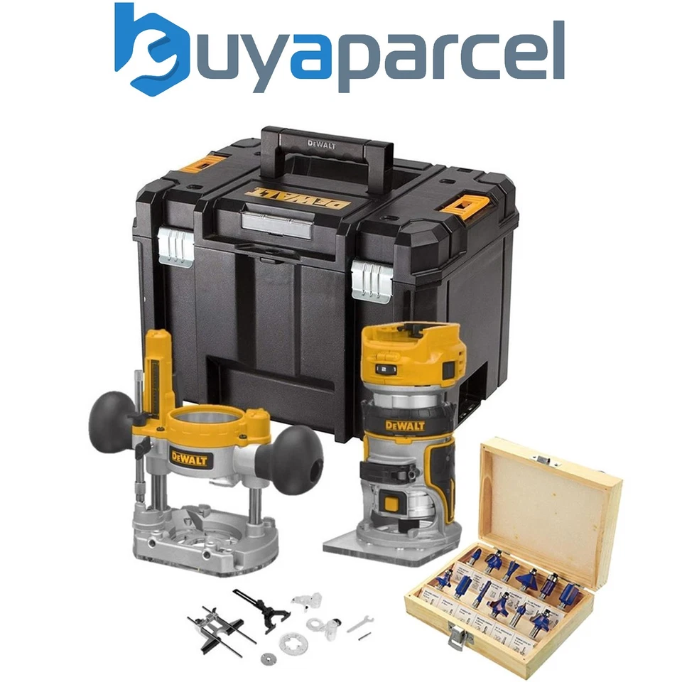 Dewalt DCW604NT 18v XR Brushless Laminate Trimmer 1/4" Router + Plunge Base +Set