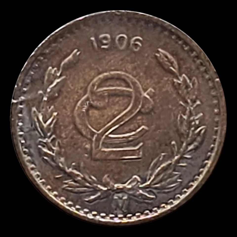 1906 Mexico 2 Centavos Coin, National arms, Wreath - Image 3 of 3