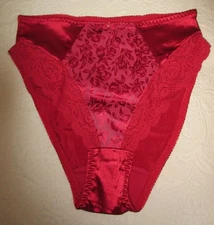 VTG MISS ASTOR glossy RED stretch nylon LACE insert MEGA HI leg panties XL /8