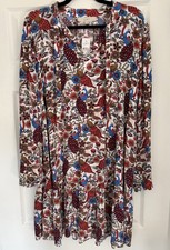 NWT-Sz XL- Loft Floral Bird Print Mini Shift Dress with Long Sleeves.
