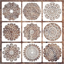 9 Pack 12"x12" Reusable Mandala Stencils Drawing Templates For Painting On Wood