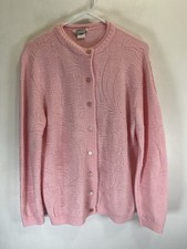 Vintage Cuddle Knit Womens Cardigan Sweater Medium Pastel Pink Textured Made USA