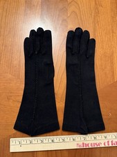 Vintage 1950s/60s Black Dress Gloves   Wrist-Elegant Beaded Stitch Detail