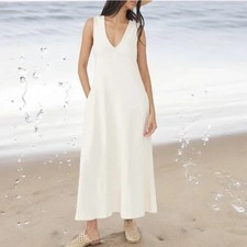 Free People Beach Sun Beam Maxi Dress Cream XS S Boho Coastal Granny Oversized