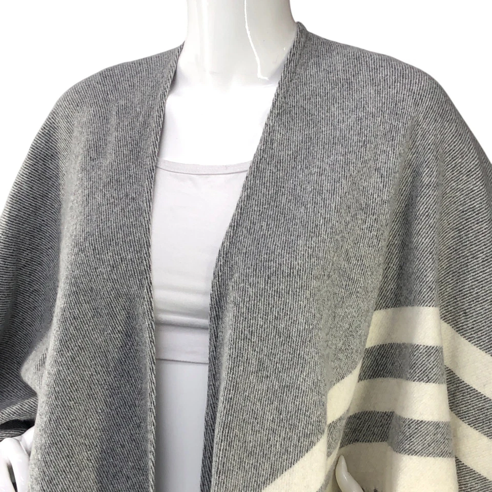 Suéter Luisa Brini Mujer Talla Única Para Todos Poncho Envolvente Rayas Lana Gris Foto 2 de 4