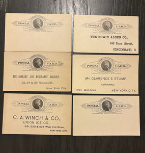 (6) US Thomas Jefferson 1 Cent Postal Cards Mostly Unused Black on Buff