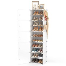 10 Tier Shoe Storage Cabinet with Door, Portable Narrow Organizer Rack for 20 Pa